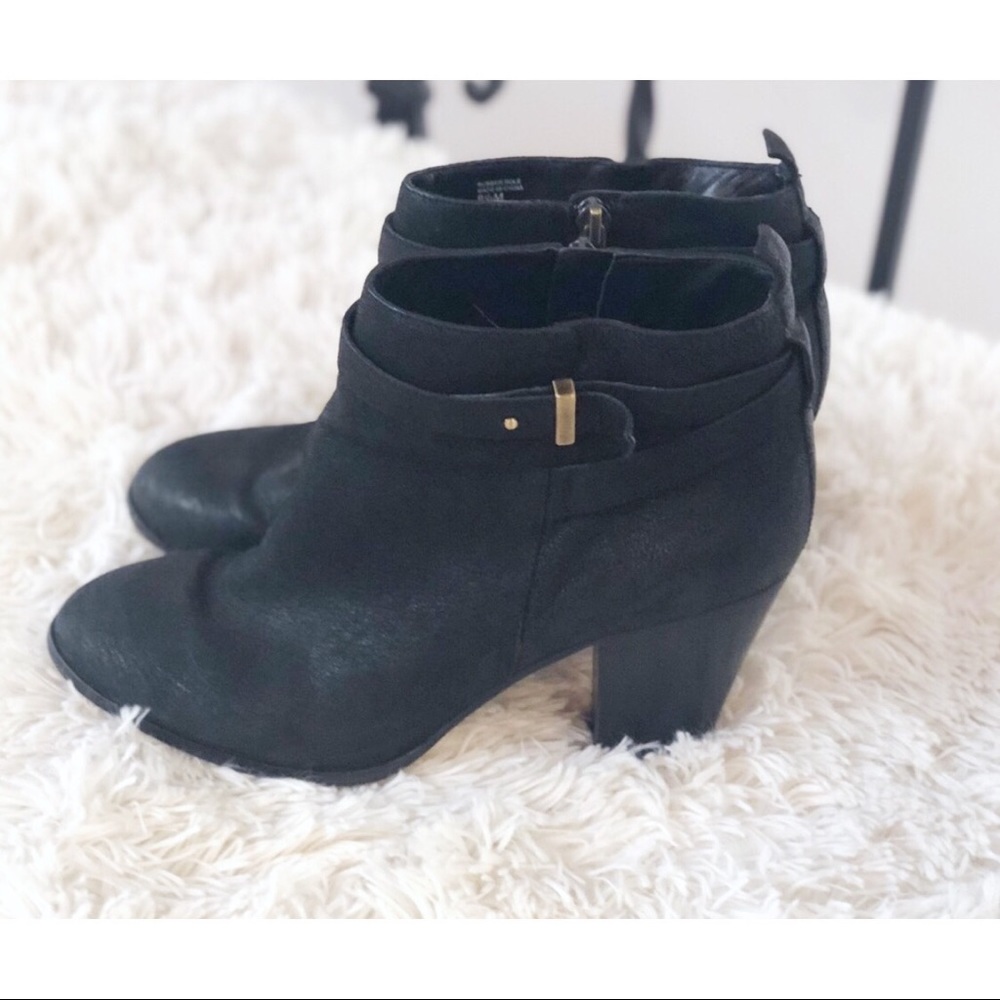 Ann Taylor Black Leather Textured Booties